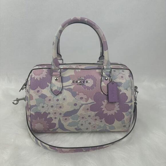 COACH Rowan Satchel Crossbody Floral Print Leather/Ivory + Corner zip Wallet NWT - Picture 5 of 12